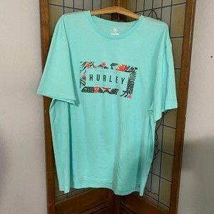 Hurley Mens XL Floral Hawaiian Blue Short Sleeve
